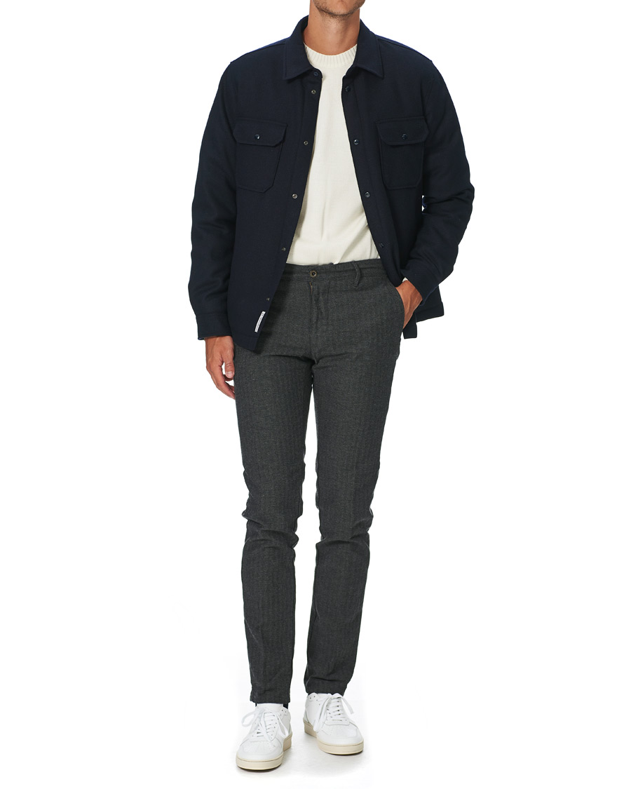 Hombres | Pantalones | Incotex | Slim Fit Cotton/Wool Herringbone Slacks Grey