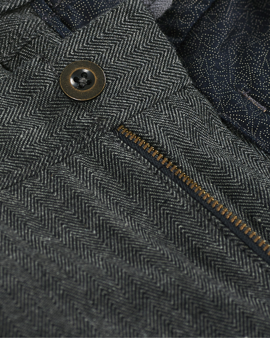 Hombres | Pantalones | Incotex | Slim Fit Cotton/Wool Herringbone Slacks Grey