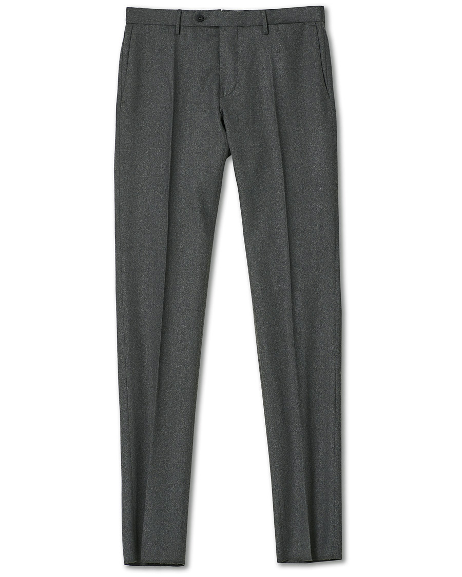Hombres | Pantalones | Incotex | Slim Fit Washable Flannel Trousers Grey Melange