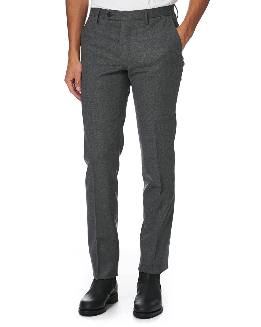 Hombres | Pantalones | Incotex | Slim Fit Washable Flannel Trousers Grey Melange