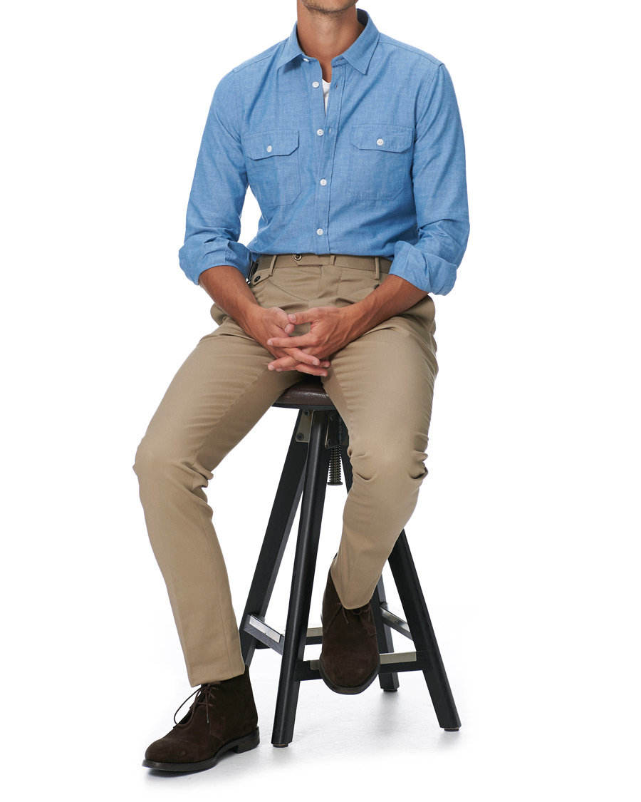 Hombres | Camisas | Slowear | Winter Chambray Double Pocket Shirt Light Blue