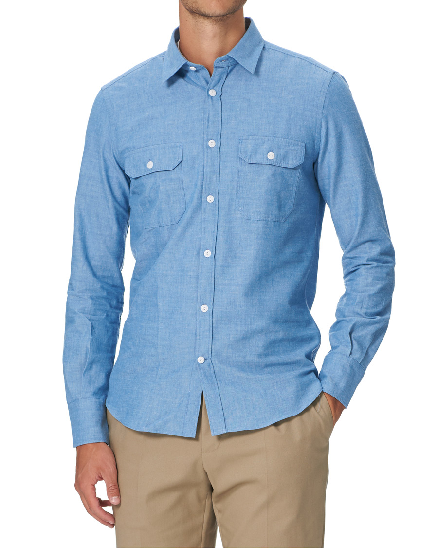 Hombres | Camisas | Slowear | Winter Chambray Double Pocket Shirt Light Blue