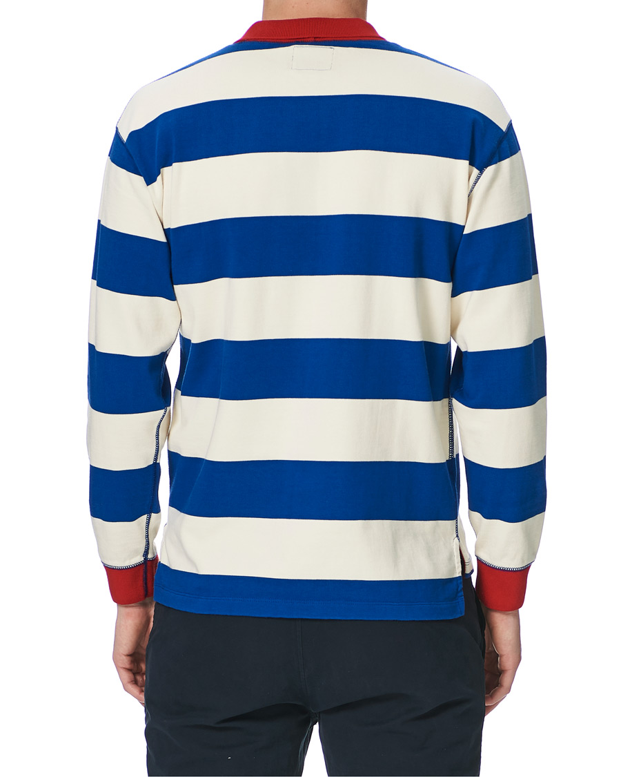 Hombres | Camisetas | Drake's | Mock Collar Long Sleeve Tee Blue/White