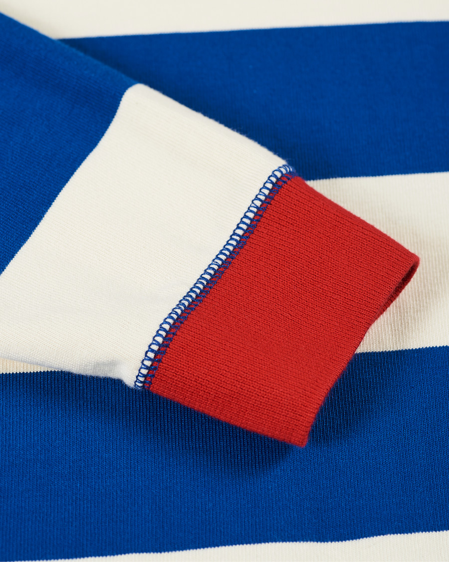 Hombres | Camisetas | Drake's | Mock Collar Long Sleeve Tee Blue/White