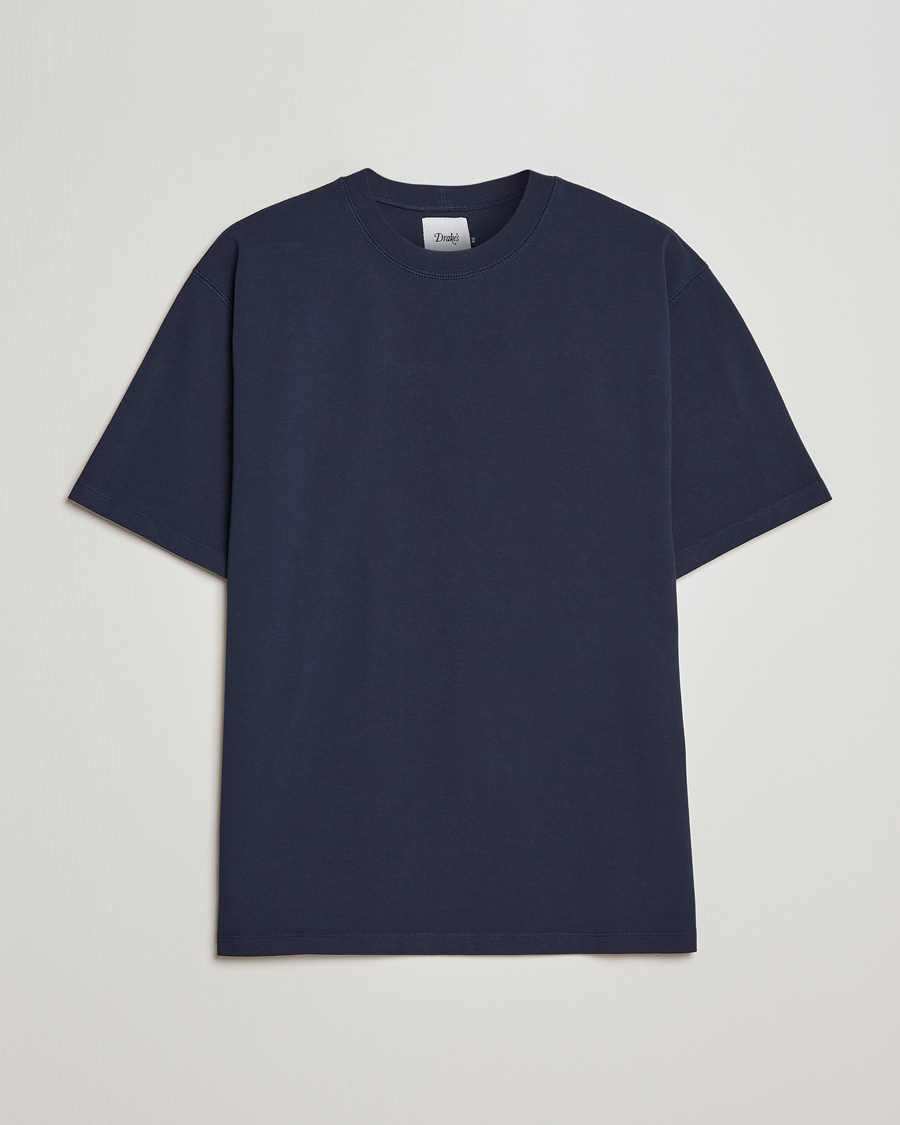 Hombres | Camisetas | Drake's | Short Sleeve Hiking T-Shirt Navy