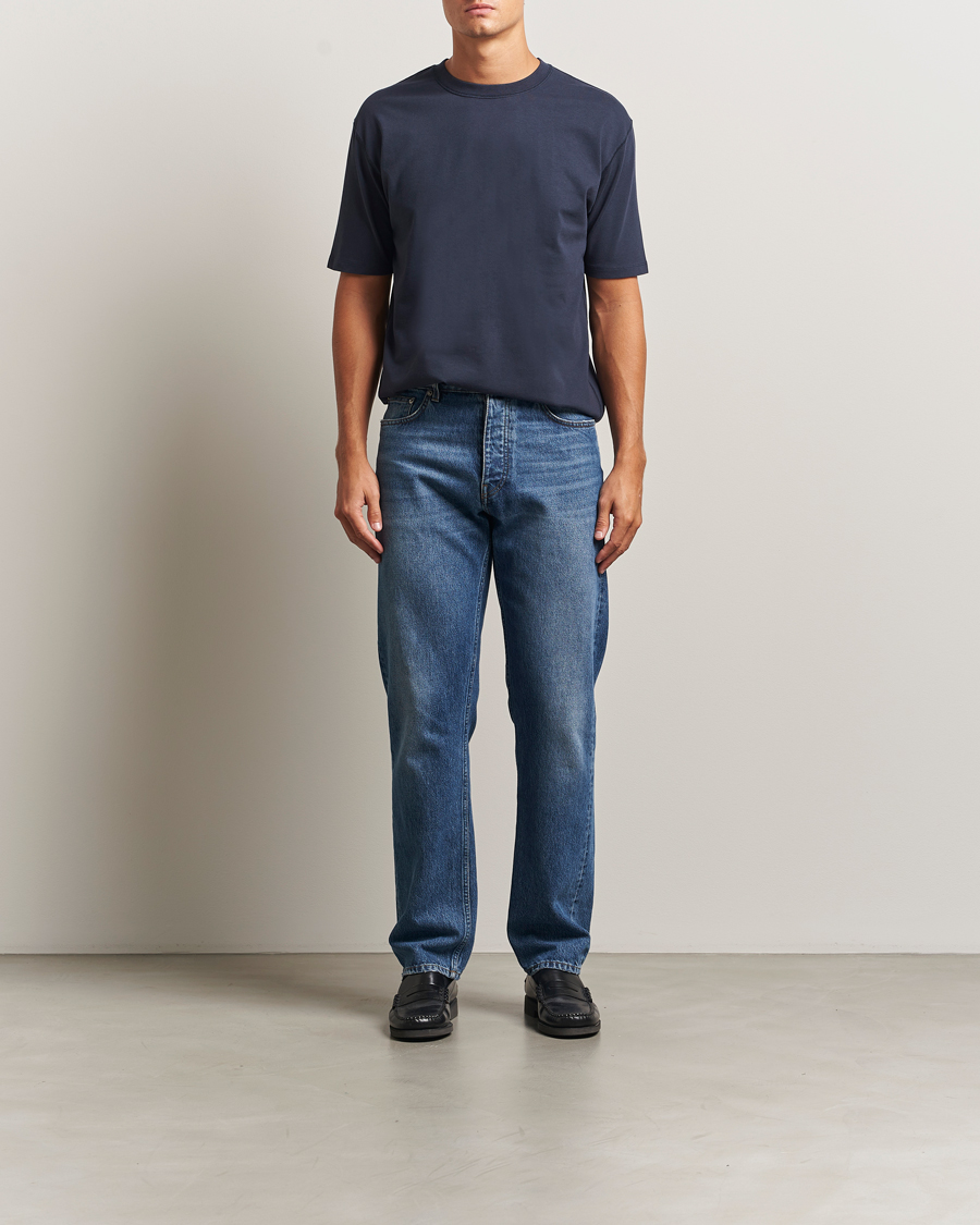 Hombres | Camisetas | Drake's | Short Sleeve Hiking T-Shirt Navy
