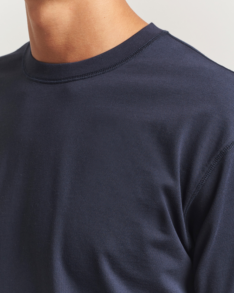 Hombres | Camisetas | Drake's | Short Sleeve Hiking T-Shirt Navy