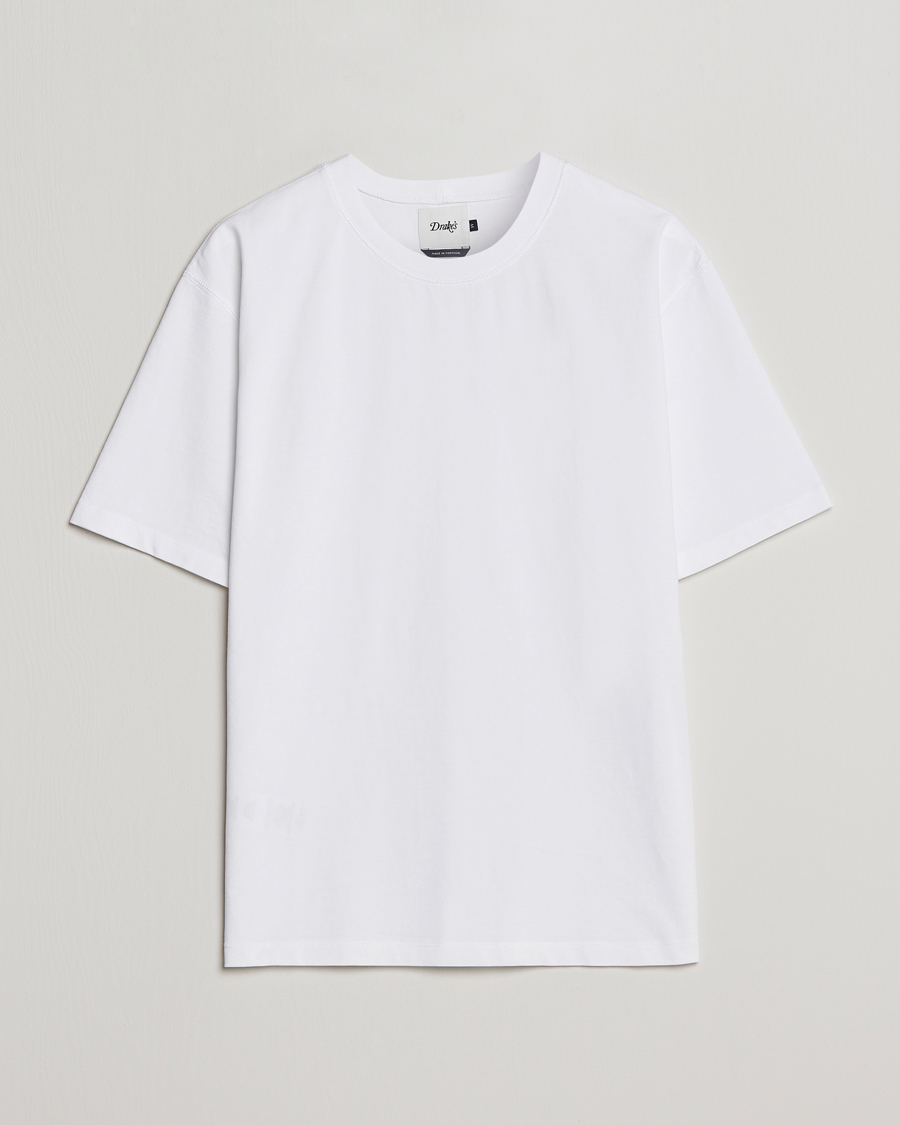 Hombres | Camisetas | Drake's | Short Sleeve Hiking T-Shirt White