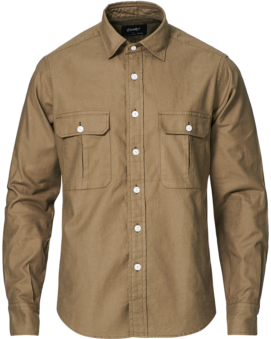 Hombres | Camisas | Drake's | Two Pocket Cotton Work Shirt Khaki