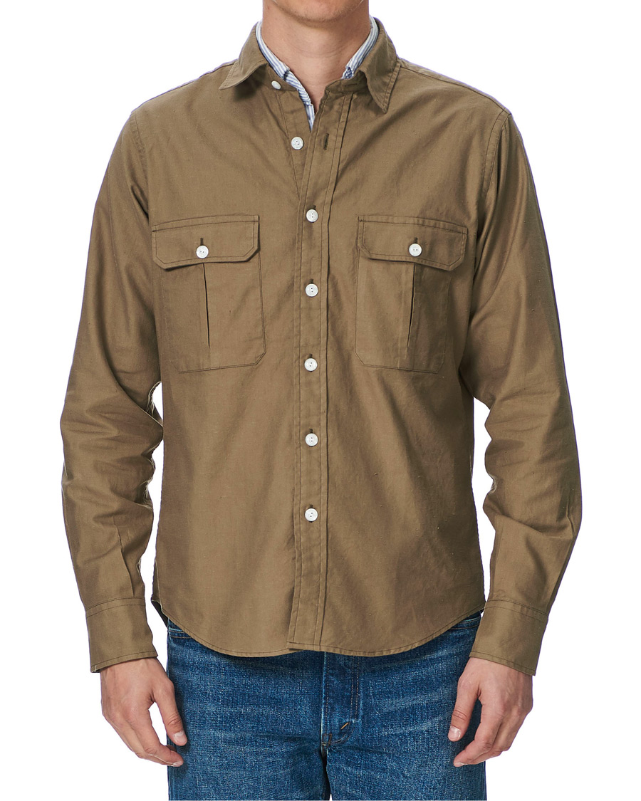 Hombres | Camisas | Drake's | Two Pocket Cotton Work Shirt Khaki