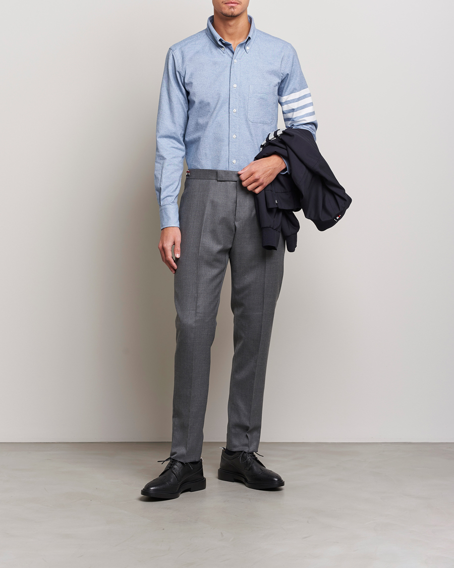 Hombres | Camisas | Thom Browne | 4-Bar Flannel Shirt Light Blue