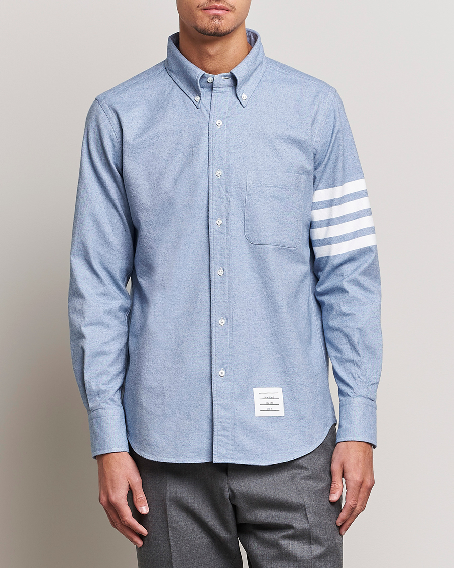 Hombres | Camisas de franela | Thom Browne | 4-Bar Flannel Shirt Light Blue