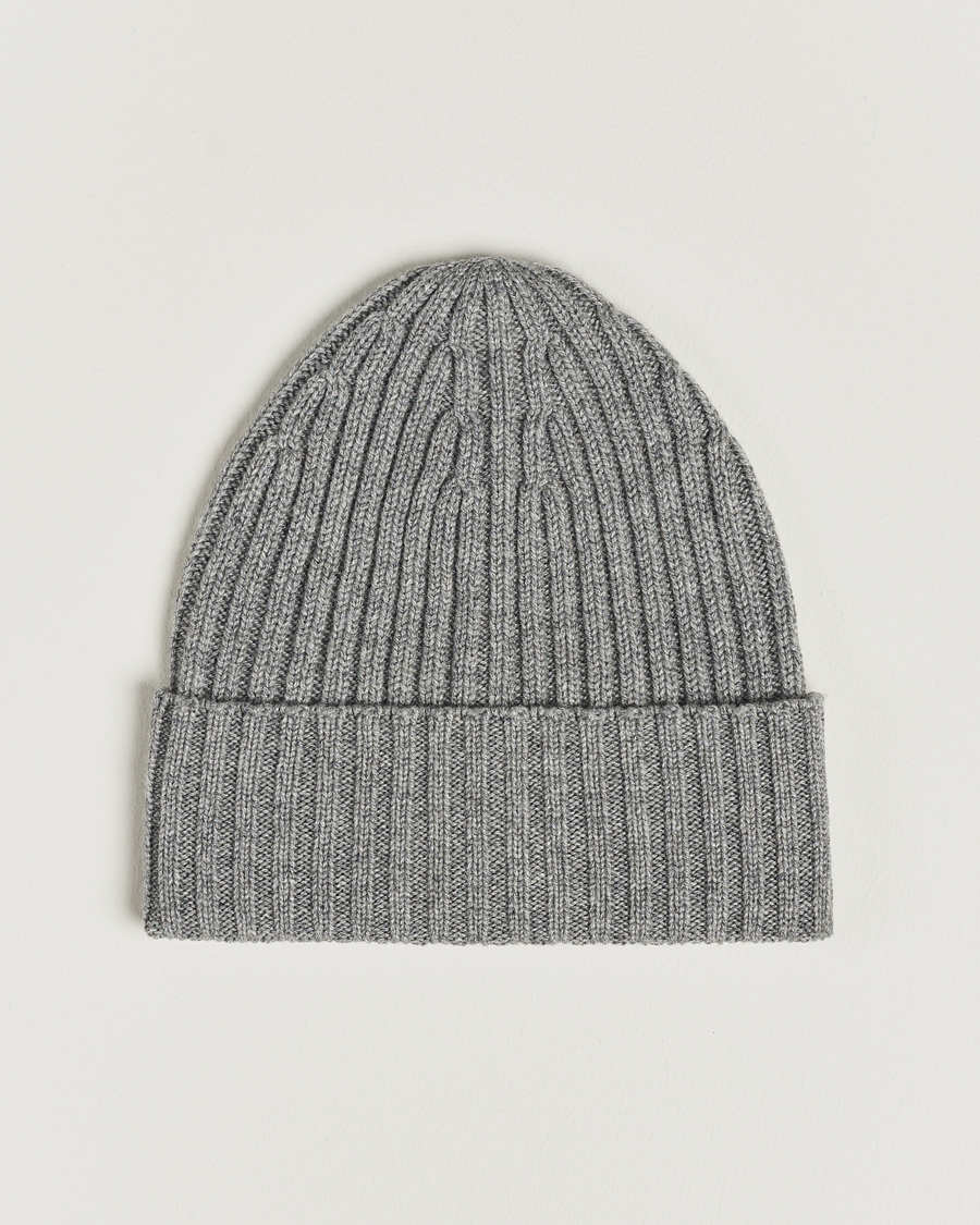 Hombres | Gorros | Piacenza Cashmere | Ribbed Cashmere Beanie Grey Melange