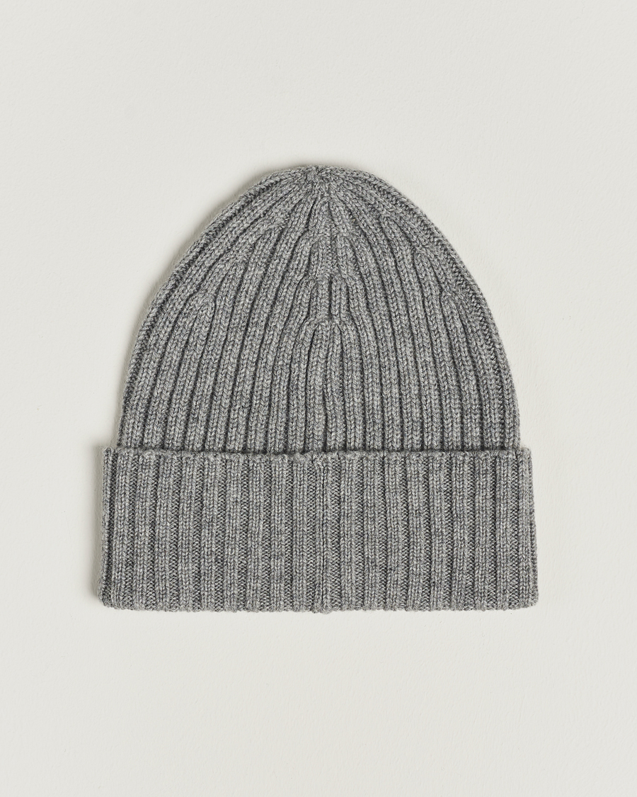 Hombres | Gorros | Piacenza Cashmere | Ribbed Cashmere Beanie Grey Melange