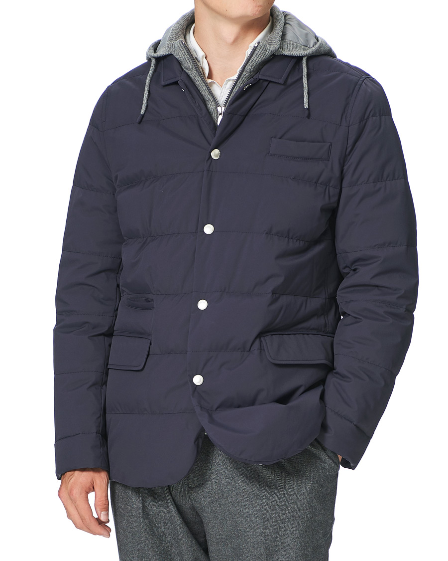 Hombres | Abrigos y chaquetas | Brunello Cucinelli | Cashmere Lined Hooded Jacket Navy