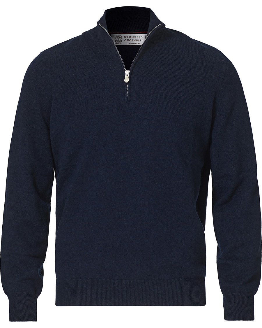Hombres | Jerséis y prendas de punto | Brunello Cucinelli | 2 Ply Cashmere Half Zip Navy