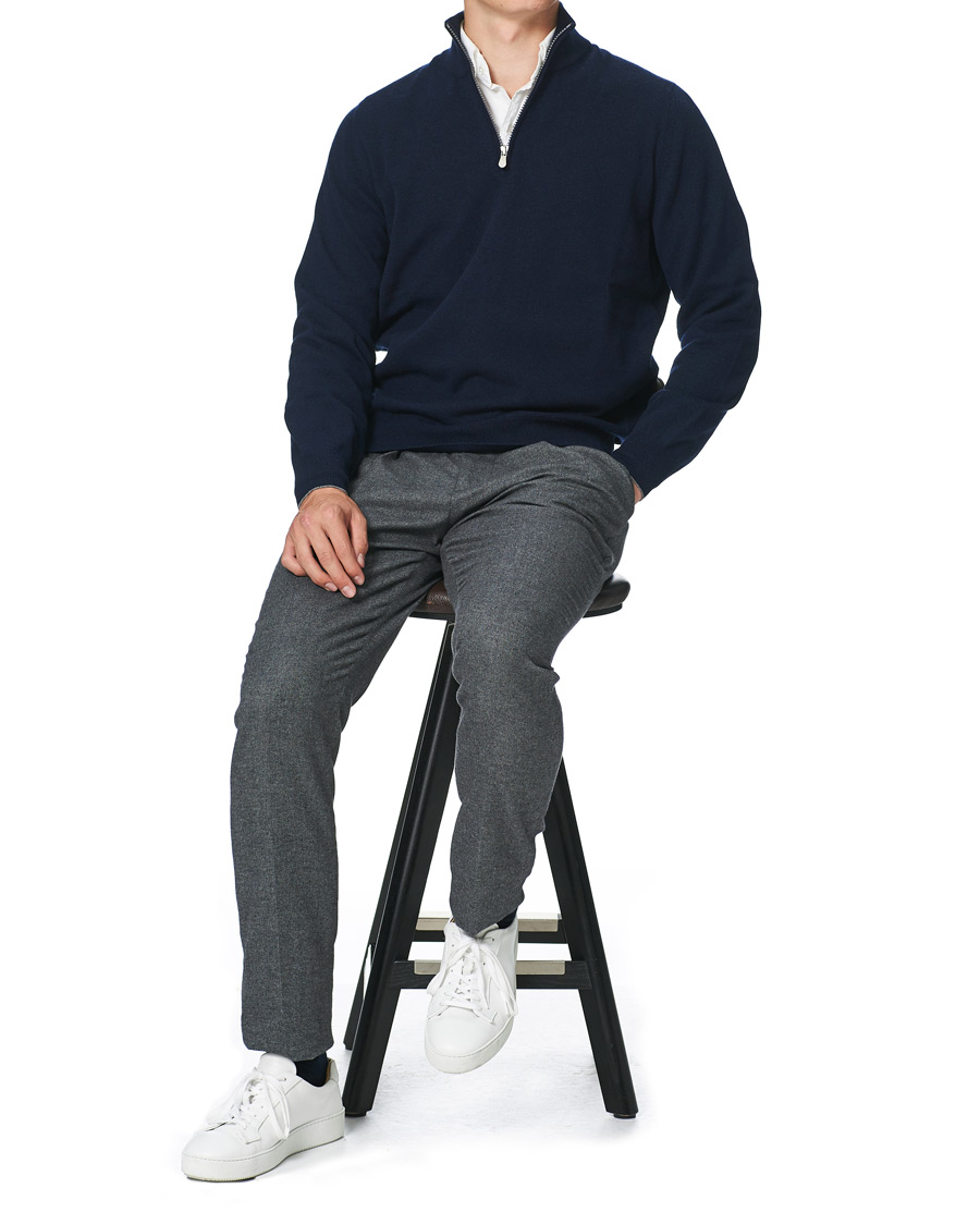 Hombres | Jerséis y prendas de punto | Brunello Cucinelli | 2 Ply Cashmere Half Zip Navy