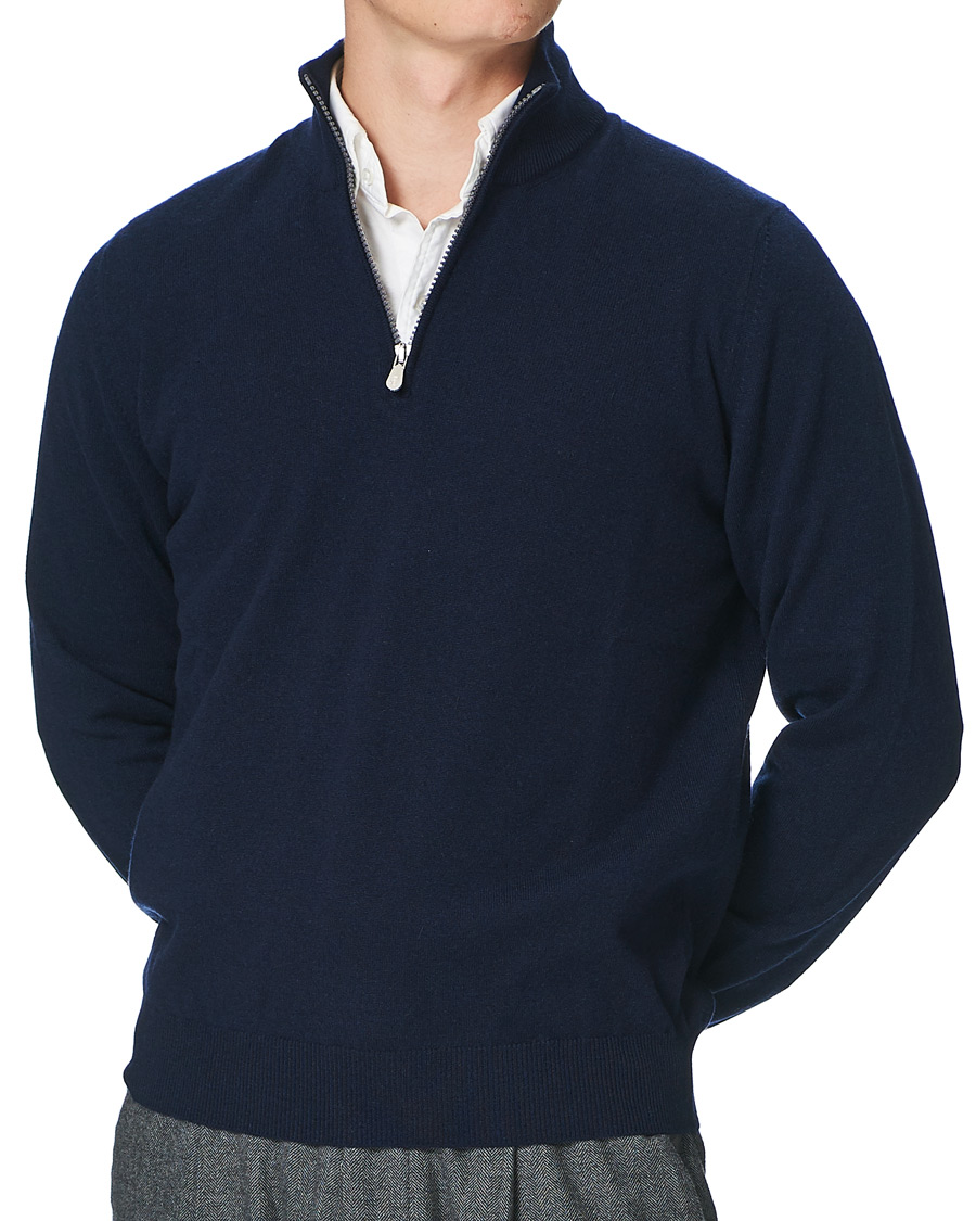 Hombres | Jerséis y prendas de punto | Brunello Cucinelli | 2 Ply Cashmere Half Zip Navy