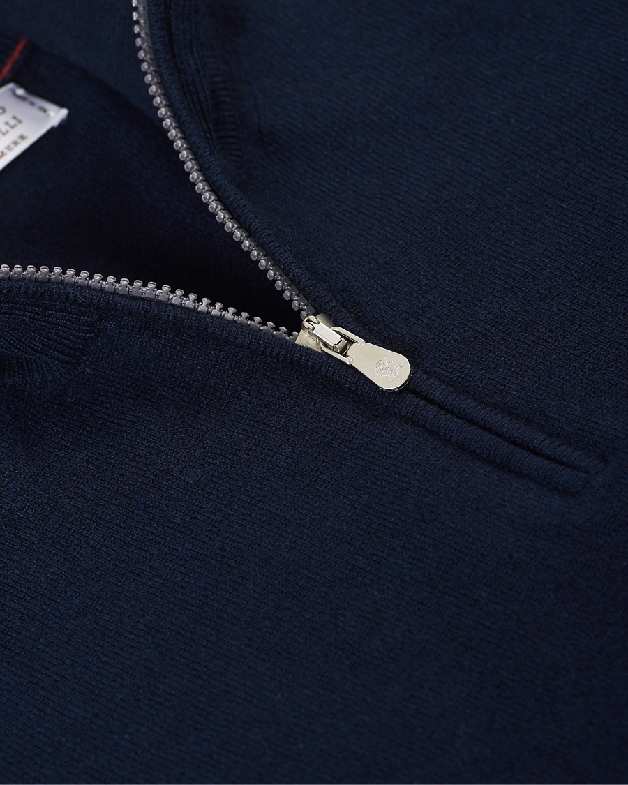 Hombres | Jerséis y prendas de punto | Brunello Cucinelli | 2 Ply Cashmere Half Zip Navy