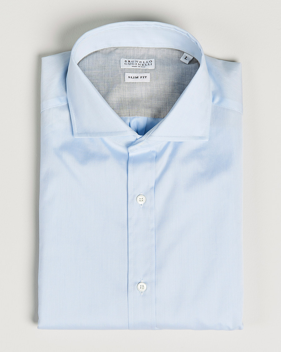 Hombres | Camisas | Brunello Cucinelli | Slim Fit Poplin Shirt Light Blue