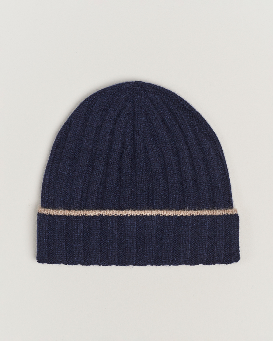 Hombres | Brunello Cucinelli Cashmere Contrast Beanie Navy | Brunello Cucinelli | Cashmere Contrast Beanie Navy