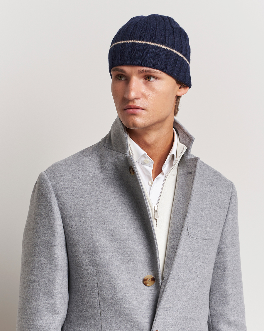 Hombres | Brunello Cucinelli Cashmere Contrast Beanie Navy | Brunello Cucinelli | Cashmere Contrast Beanie Navy