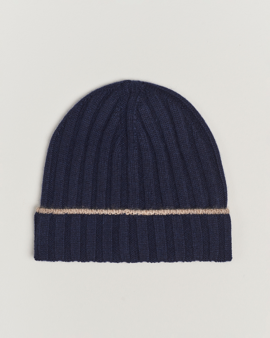 Hombres | Brunello Cucinelli Cashmere Contrast Beanie Navy | Brunello Cucinelli | Cashmere Contrast Beanie Navy