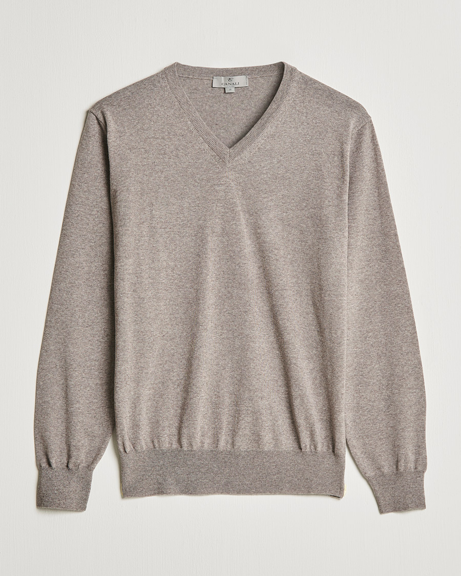 Hombres | Jerséis y prendas de punto | Canali | Merino Wool V-Neck Taupe