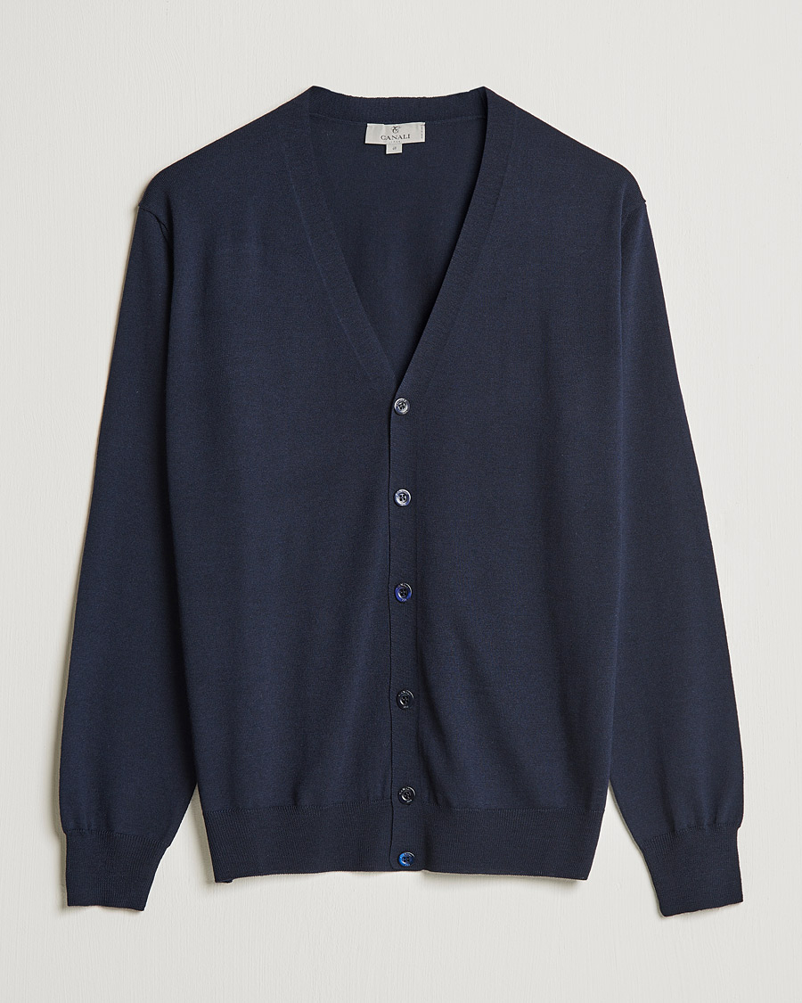 Hombres | Jerséis y prendas de punto | Canali | Merino Wool Cardigan Navy