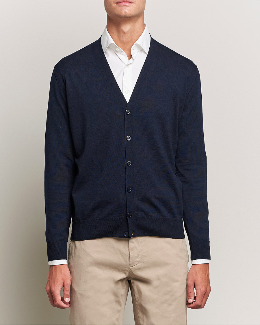 Hombres | Jerséis y prendas de punto | Canali | Merino Wool Cardigan Navy