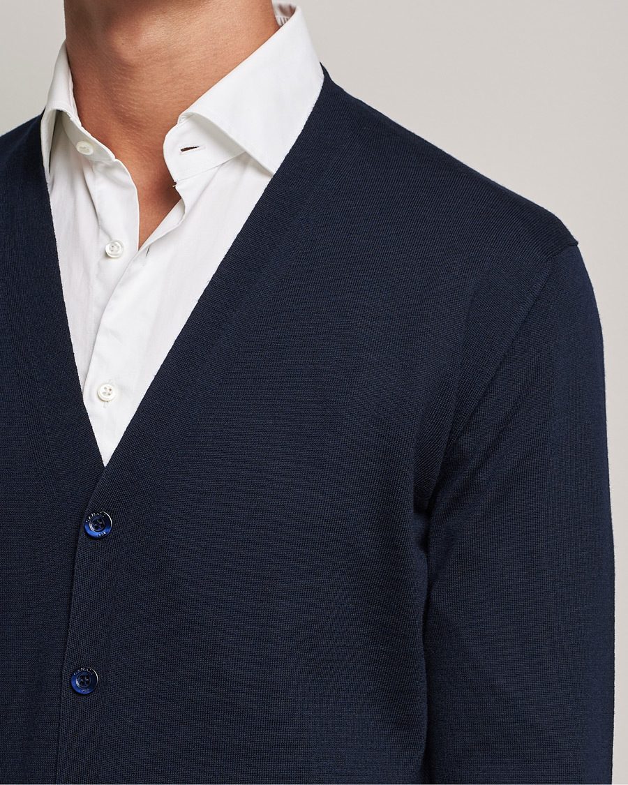 Hombres | Jerséis y prendas de punto | Canali | Merino Wool Cardigan Navy
