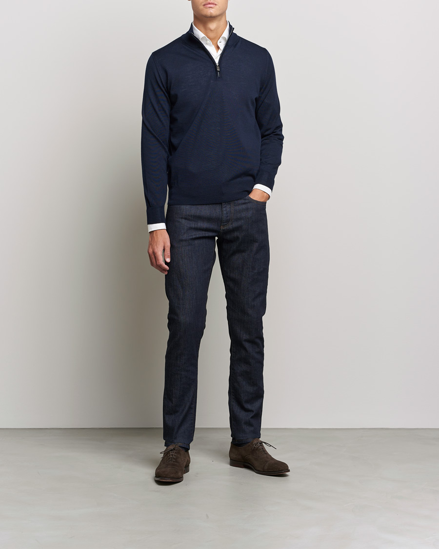 Hombres | Jerséis y prendas de punto | Canali | Merino Wool Half Zip Navy