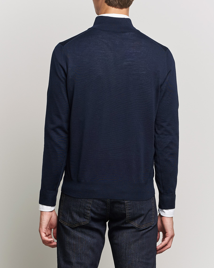 Hombres | Jerséis y prendas de punto | Canali | Merino Wool Half Zip Navy