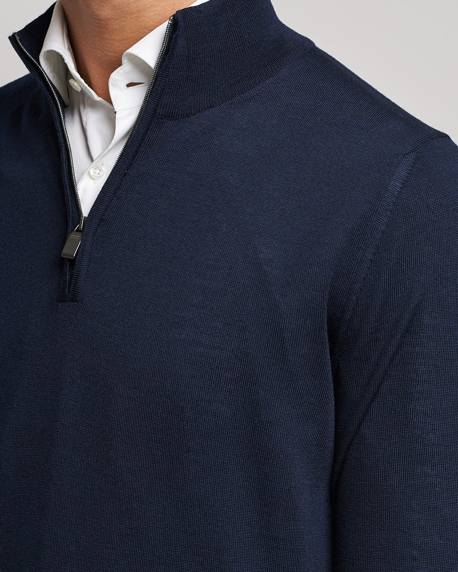 Hombres | Jerséis y prendas de punto | Canali | Merino Wool Half Zip Navy