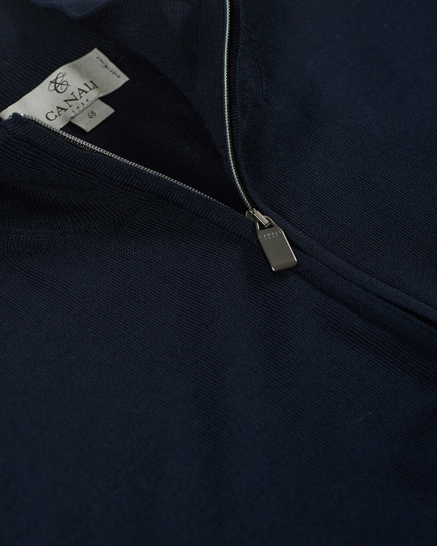 Hombres | Jerséis y prendas de punto | Canali | Merino Wool Half Zip Navy