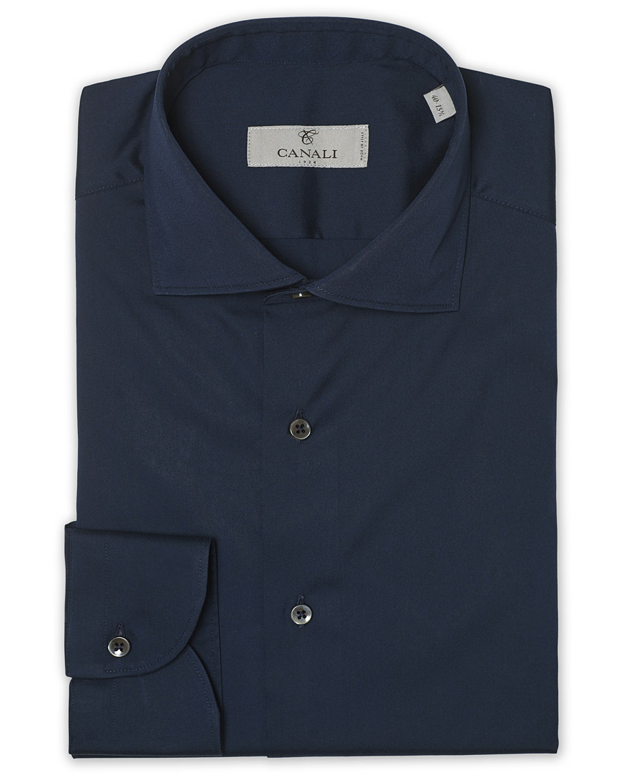 Hombres | Camisas | Canali | Slim Fit Cut Away Stretch Shirt Navy