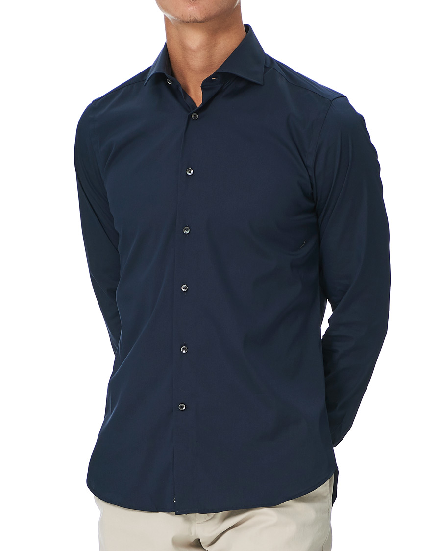 Hombres | Camisas | Canali | Slim Fit Cut Away Stretch Shirt Navy