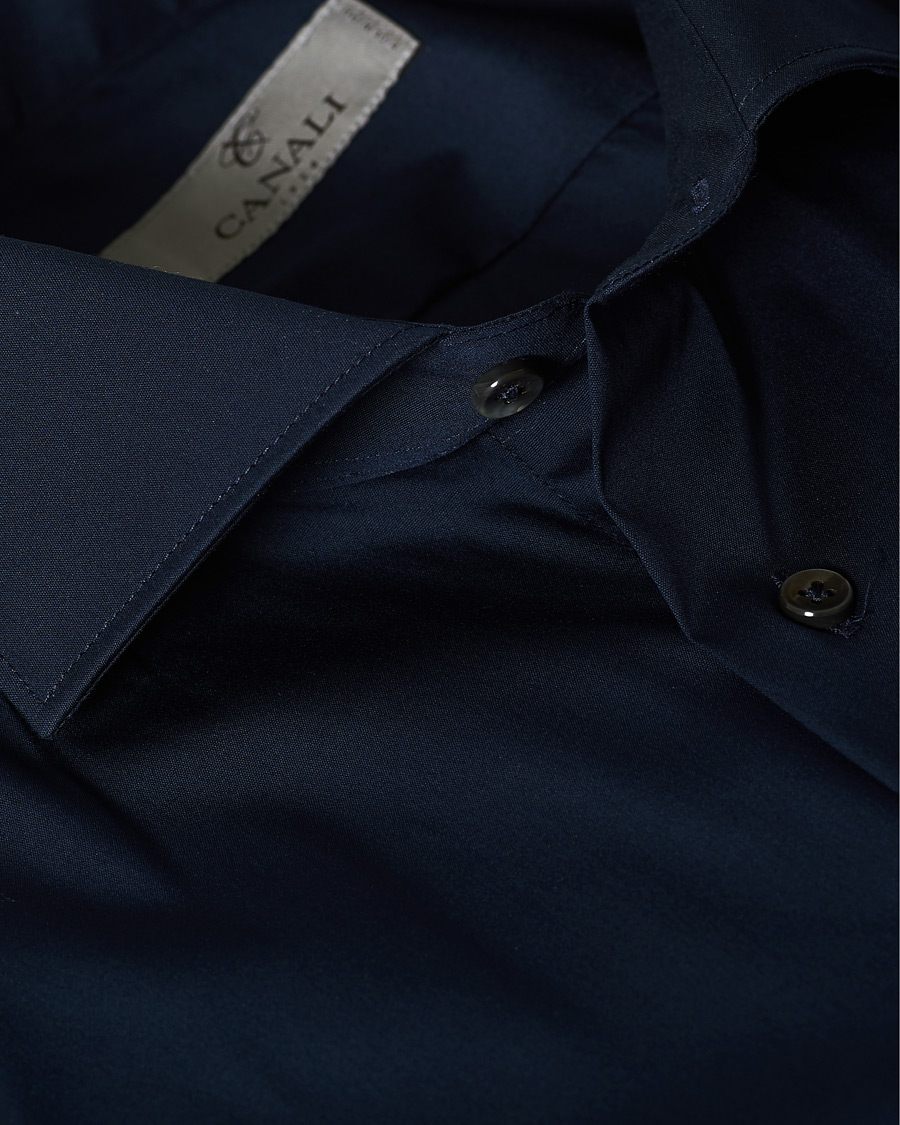 Hombres | Camisas | Canali | Slim Fit Cut Away Stretch Shirt Navy