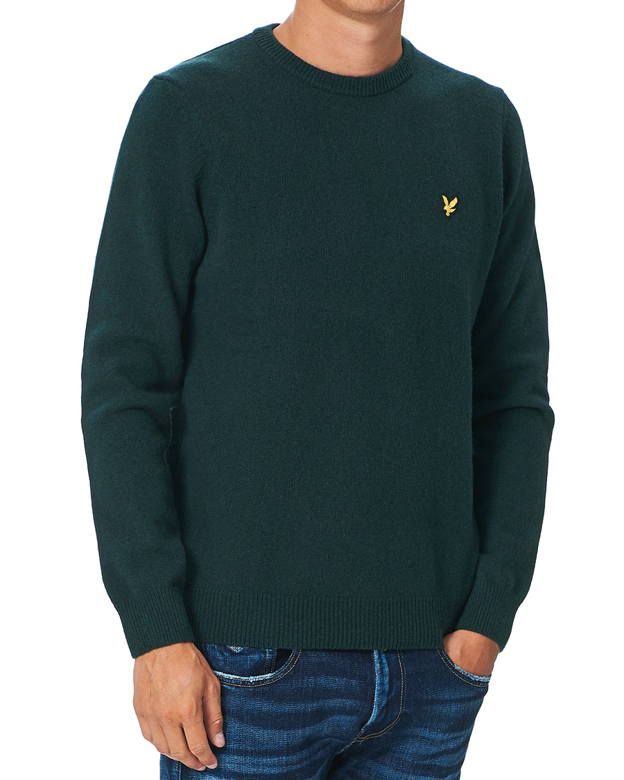 Hombres | Jerséis y prendas de punto | Lyle & Scott | Lambswool Crew Neck Pullover Dark Green Marl
