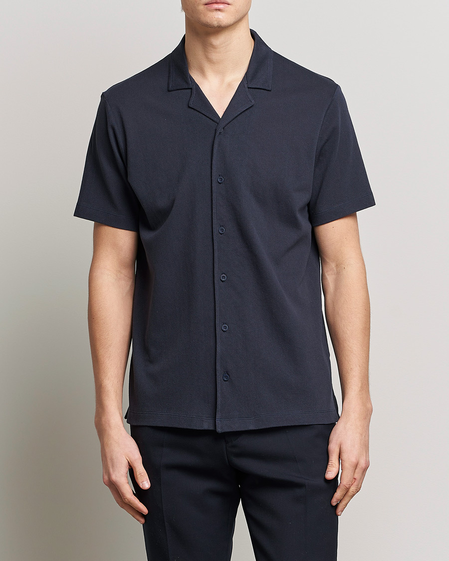 Hombres | Camisas polo de manga corta | Sunspel | Riviera Resort Shirt Navy