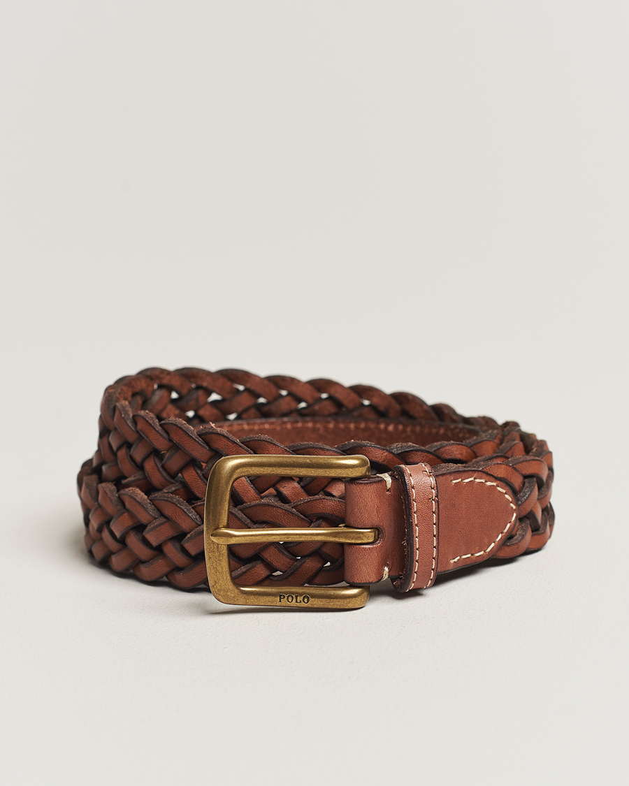 Hombres | Polo Ralph Lauren Leather Braided Belt Saddle Brown | Polo Ralph Lauren | Leather Braided Belt Saddle Brown