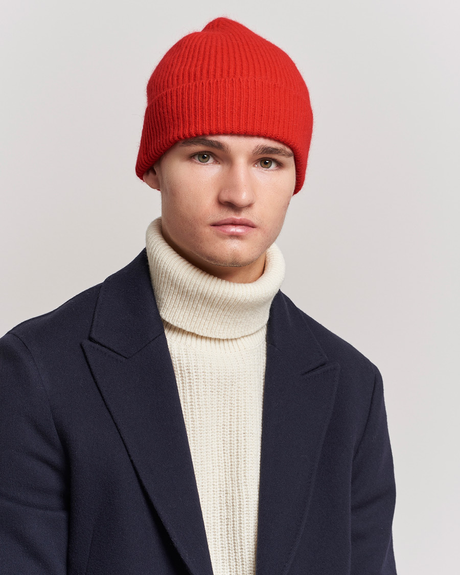 Hombres | Le Bonnet Lambswool/Caregora Beanie Crimsom Red | Le Bonnet | Lambswool/Caregora Beanie Crimsom Red