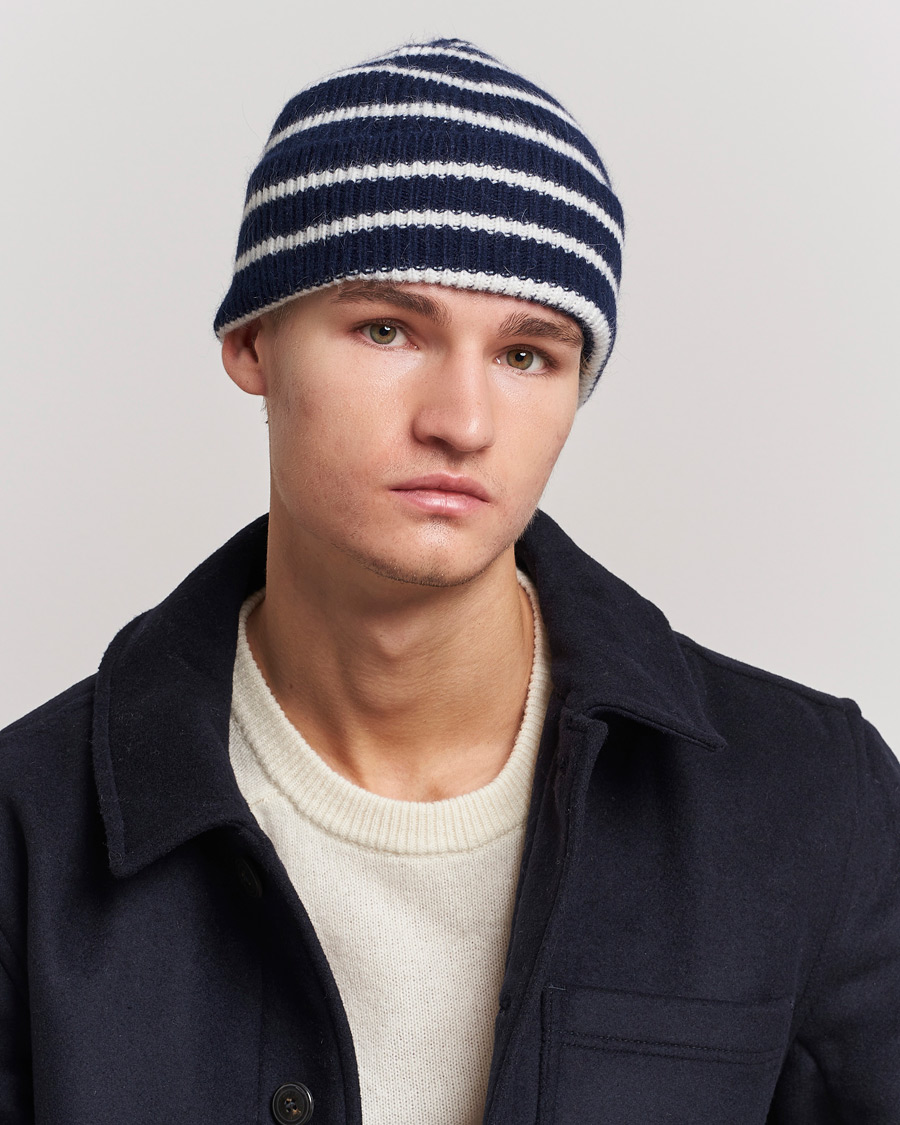 Hombres | Gorros | Le Bonnet | Lambswool/Caregora Beanie Midnight Stripe