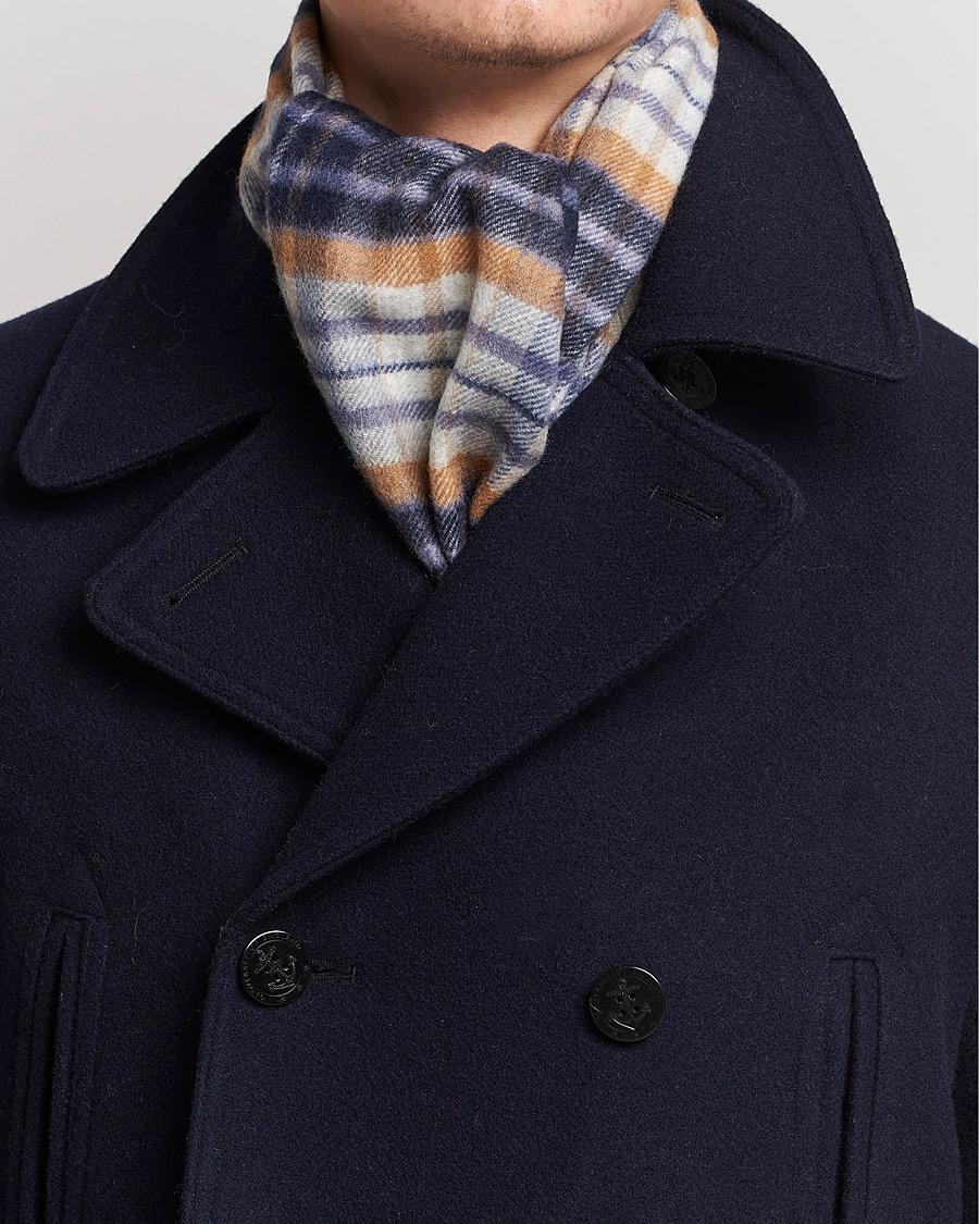 Hombres | Johnstons of Elgin Cashmere Scarf Navy/Brown | Johnstons of Elgin | Cashmere Scarf Navy/Brown