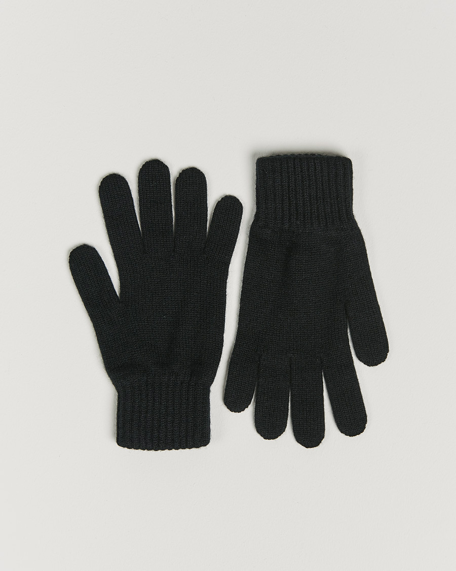 Hombres | Johnstons of Elgin Knitted Cashmere Gloves Black | Johnstons of Elgin | Knitted Cashmere Gloves Black