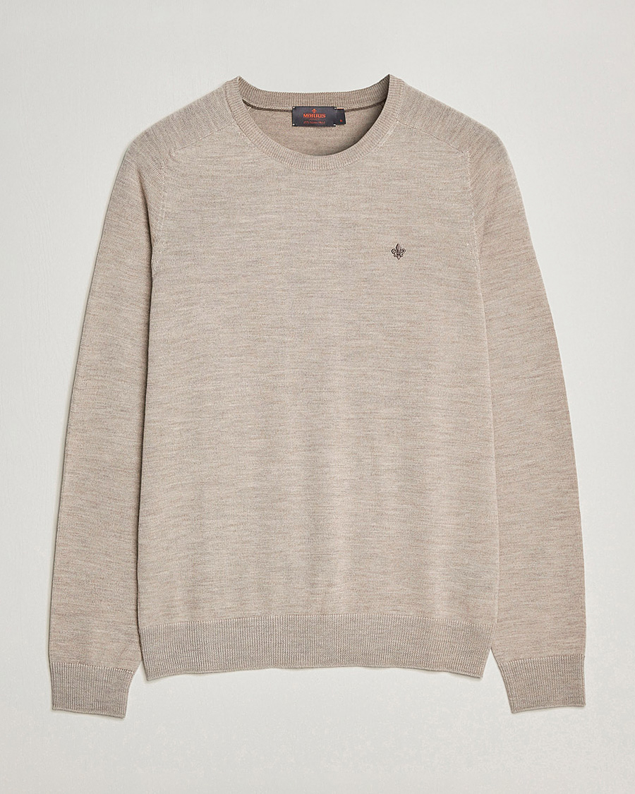 Hombres | Jerséis y prendas de punto | Morris | Merino O-Neck Khaki Melange