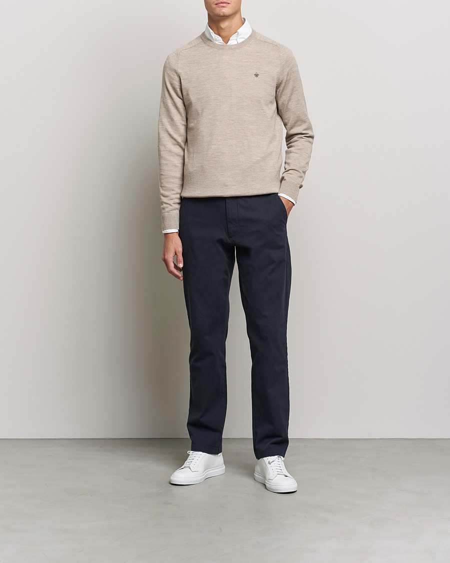 Hombres | Jerséis y prendas de punto | Morris | Merino O-Neck Khaki Melange