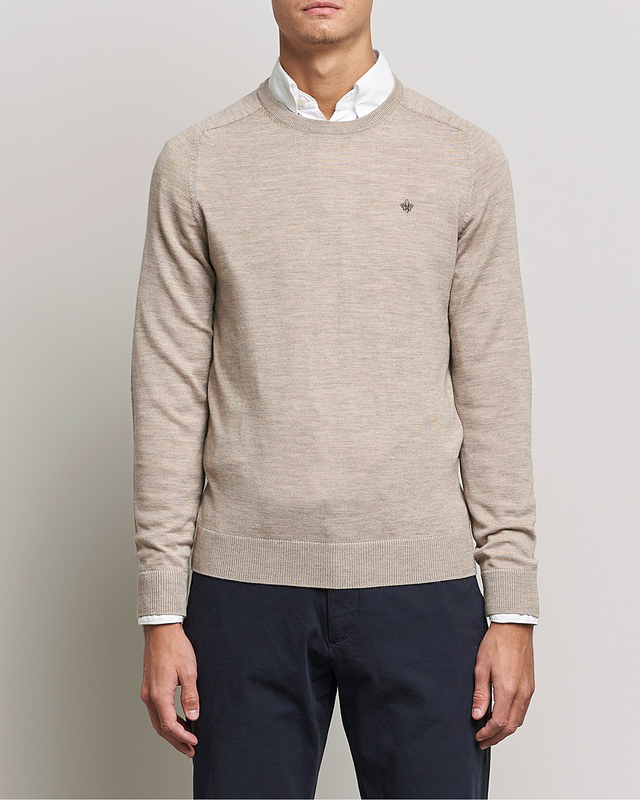 Hombres | Jerséis y prendas de punto | Morris | Merino O-Neck Khaki Melange