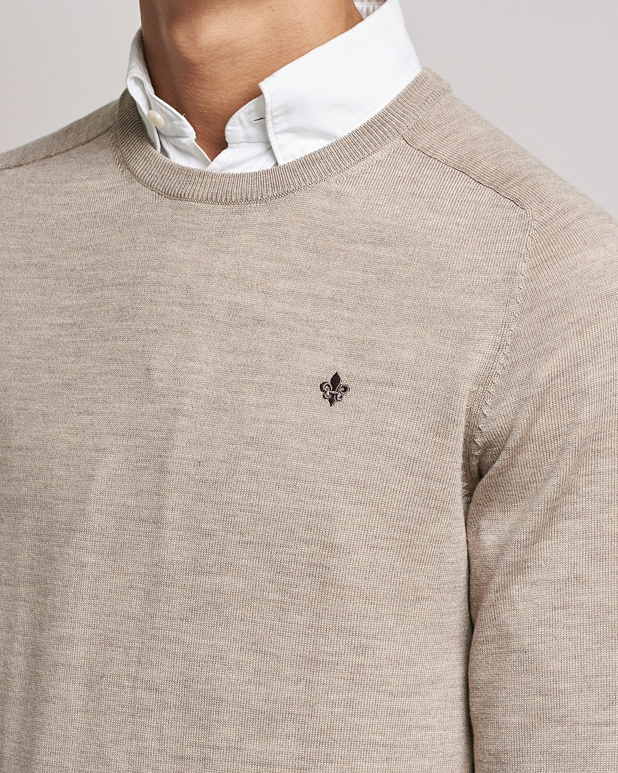 Hombres | Jerséis y prendas de punto | Morris | Merino O-Neck Khaki Melange
