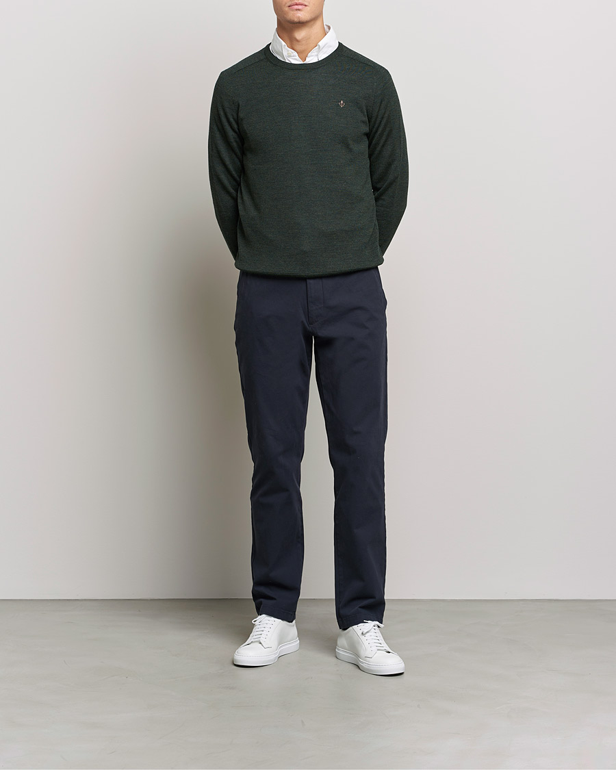 Hombres | Jerséis y prendas de punto | Morris | Merino O-neck Olive Melange